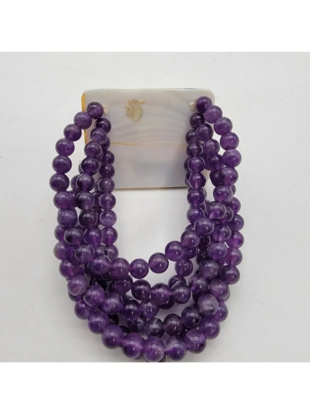Multi-Strand Amethyst Gemstone Beaded Bracelet With Abalone Shell Panel - Picture 5 of 7